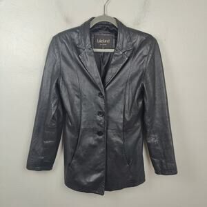 Vintage‎ Lakeland Leather Jacket Womens 8 Black Button Up 90s Classic Minimalist
